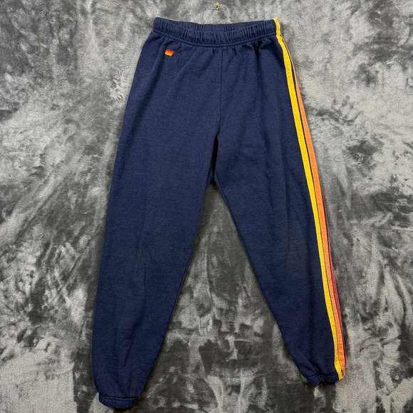 Aviator Nation Pants - Aviator Nation Sweatpants Womens Size S Navy Blue Rainbow Stripe Joggers